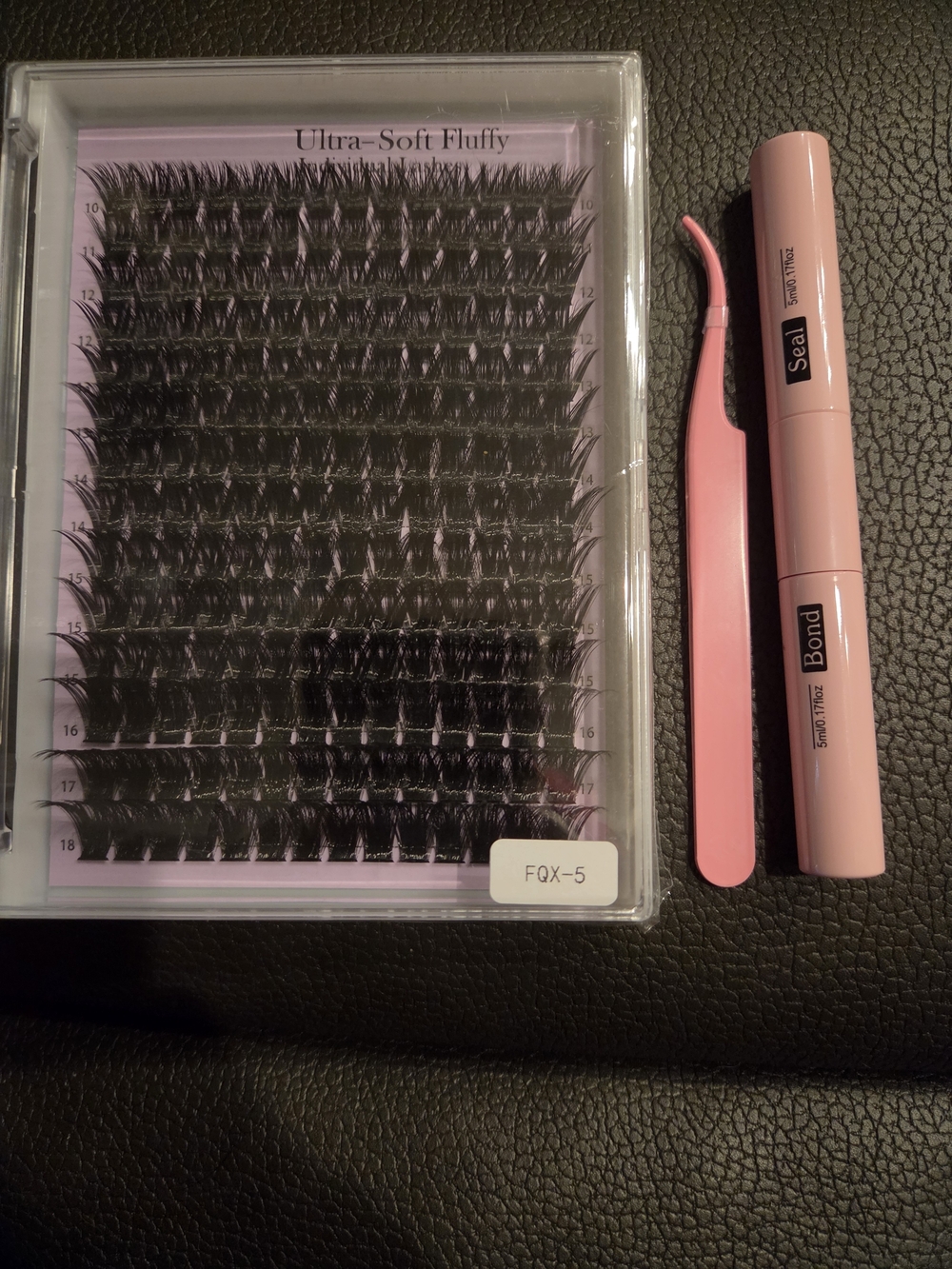 Ultra-Soft Fluffy Black Lash Extensions Kit with Pink Tweezer & Pink Bond/Seal